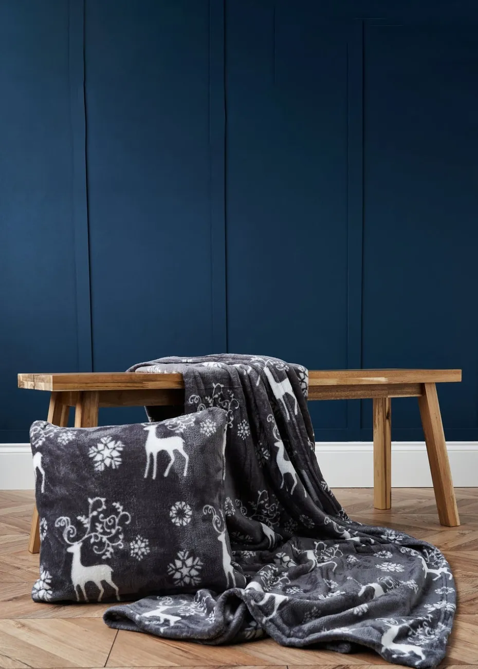 BHS Grey Christmas Stag Cushion