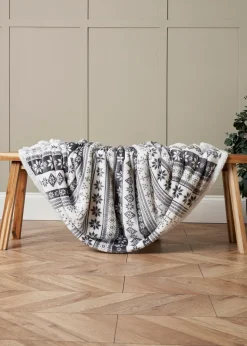 BHS Grey Fair Isle Throw with Faux-Shearling Back