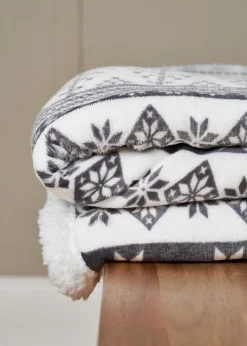 BHS Grey Fair Isle Throw with Faux-Shearling Back