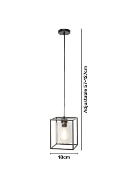 BHS Hardy 1 Light Pendant Matt Black (Adjustable 57-127cm x 18cm)