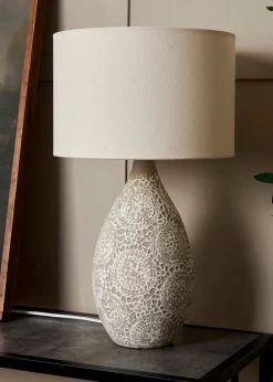 BHS Inar Textured Ceramic Table Lamp Natural (52cm x 30cm)