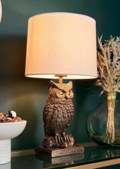 BHS Lighting Ollie Owl Bronze Table Lamp (46cm x 27cm)