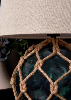 BHS Lighting Seaqua Blue Clear Dimpled Glass Rope Table Lamp (41cm x 28cm)