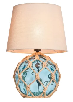 BHS Lighting Seaqua Blue Clear Dimpled Glass Rope Table Lamp (41cm x 28cm)