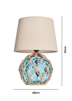 BHS Lighting Seaqua Blue Clear Dimpled Glass Rope Table Lamp (41cm x 28cm)