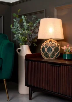 BHS Lighting Seaqua Blue Clear Dimpled Glass Rope Table Lamp (41cm x 28cm)