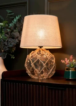 BHS Lighting Seaqua Clear Dimpled Glass Rope Table Lamp (41cm x 28cm)