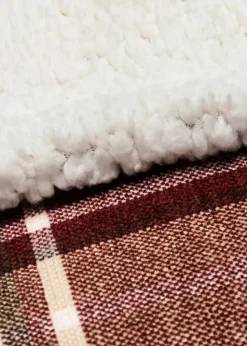 BHS Luxury Warm Red Check Throw With Faux-Shearling (130x150cm)