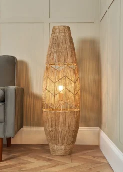 BHS Natural Jute Woven String Floor Lamp (110cm x 33cm)