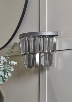 BHS Smoke Ozzie Wall Light Pewter Prism Glass (20cm x 26cm)