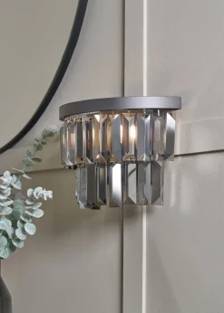 BHS Smoke Ozzie Wall Light Pewter Prism Glass (20cm x 26cm)