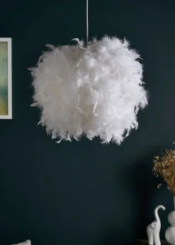 BHS White Plume Feather Ball Pendant Light (112cm x 40cm x 40cm)
