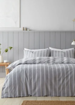 Bianca Fine Linens Brushed Cotton Ticking Stripe Reversible Duvet Cover Set