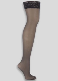 Black 10 Denier Gloss Lace Hold-Ups