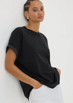 Black Acid Wash Longline T-Shirt