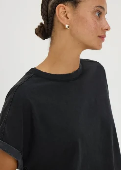 Black Acid Wash Longline T-Shirt