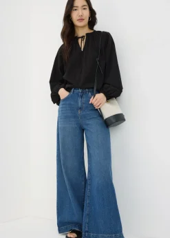 Black Boho Tie Neck Blouse