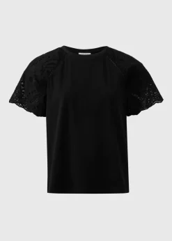 Black Broderie Raglan Sleeve T-Shirt