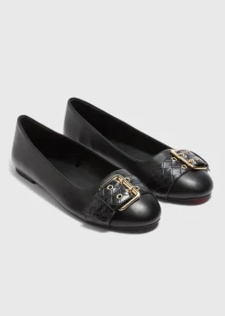 Black Buckle Detail Ballet Flats