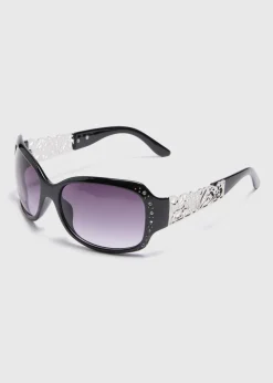 Black Butterfly Metal Arm Wrap Sunglasses