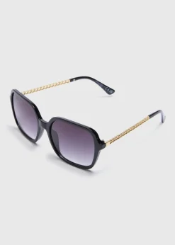 Black Chain Detail Ombre Lens Oversized Sunglasses
