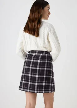 Black Check A Line Skirt