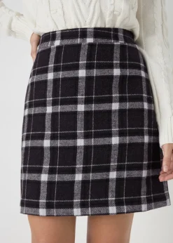 Black Check A Line Skirt