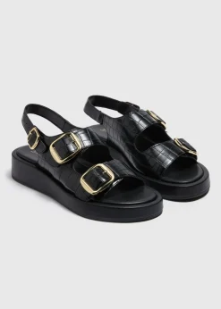 Black Chunky Double Buckle Sandals
