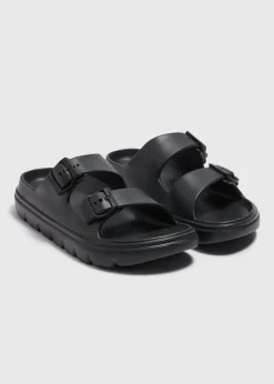 Black Chunky Double Buckle Sliders