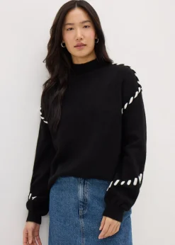 Black Contrast Stitch Jumper
