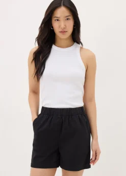 Black Cotton Paper Bag Shorts