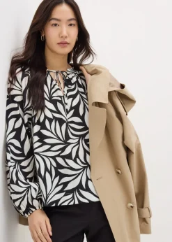 Black Crinkle Palm Boho Blouse