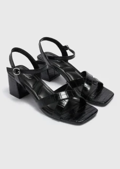 Black Croc Finish Block Heels