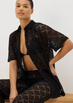 Black Crochet Shirt Top