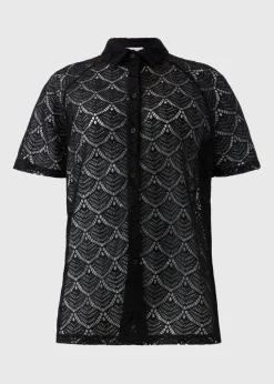Black Crochet Shirt Top
