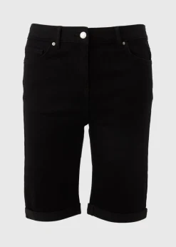 Black Denim Knee Length Shorts
