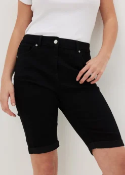 Black Denim Knee Length Shorts