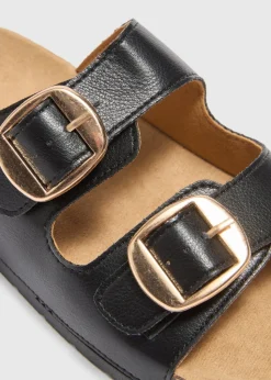 Black Double Buckle Footbed Sandals