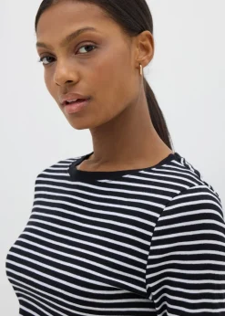 Black Fitted Long Sleeve Stripe Top