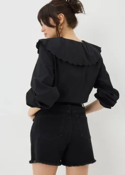 Black Frayed Hem Denim Shorts