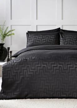 Black Greek Key Jacquard Reversible Cotton Rich Duvet Cover