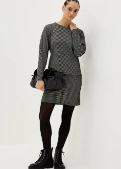 Black Jacquard Long Sleeve Top