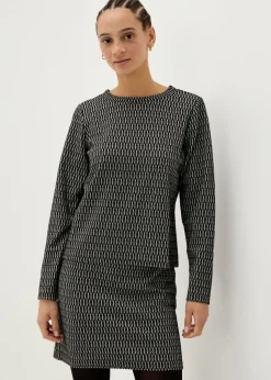 Black Jacquard Long Sleeve Top