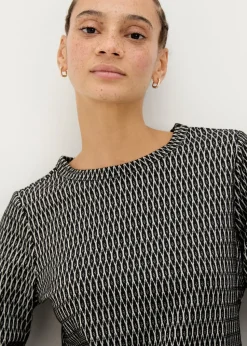 Black Jacquard Long Sleeve Top