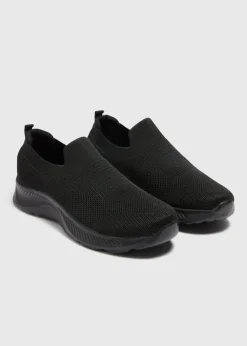 Black Knit Slip On Trainers