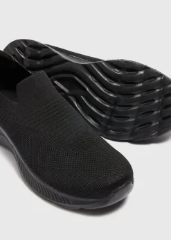 Black Knit Slip On Trainers