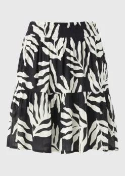 Black Leaf Cheesecloth Mini Skirt