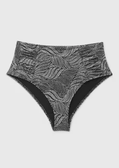 Black Leaf Print High Waisted Bikini Bottoms