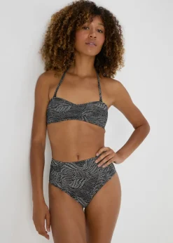 Black Leaf Print High Waisted Bikini Bottoms