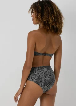 Black Leaf Print High Waisted Bikini Bottoms